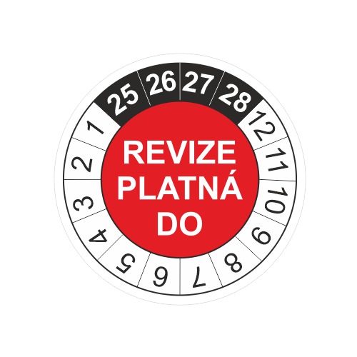 Revizní štítek pro označování kontrol revize platná do pr. 30 mm